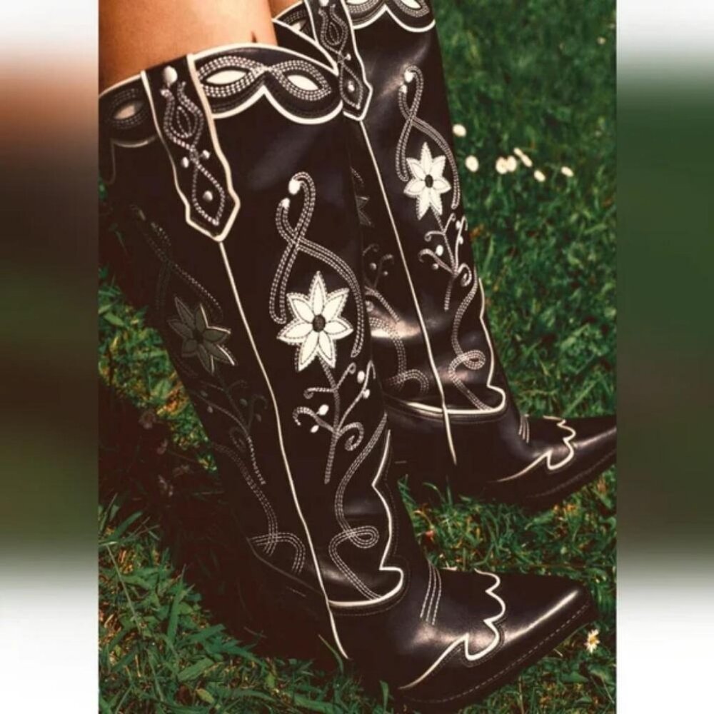 ZARA HEELED FLORAL COWBOY BOOTS - Picture 7 of 7